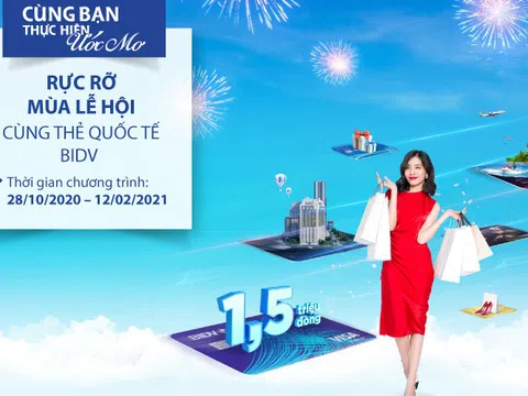 Tặng tiền lên tới 1,5 triệu đồng khi phát hành thẻ quốc tế BIDV